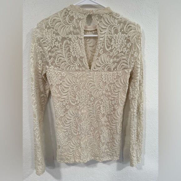 Abercrombie & Fitch Ivory Cream Lace Mock Neck Blouse - Picture 2 of 4